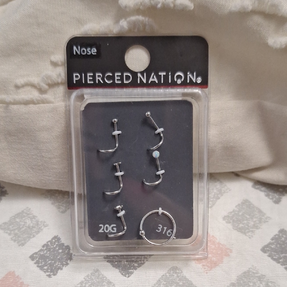 Pierced Nation Silver Nose Ring Set